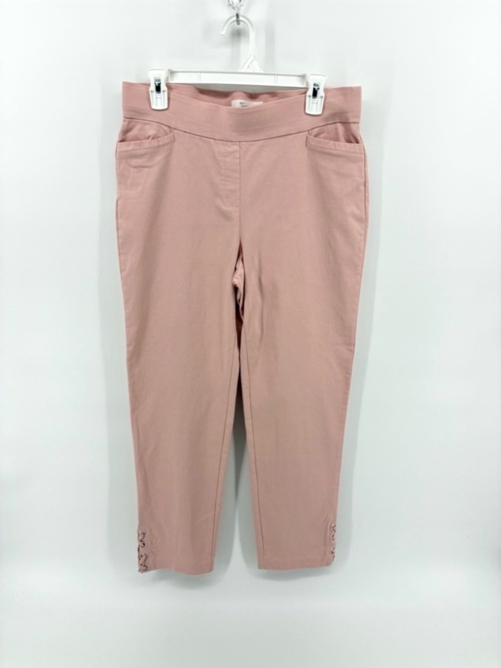 89th & Madison Pink Casual Pants Criss Cross Ankle Details Lightweight Stretch
